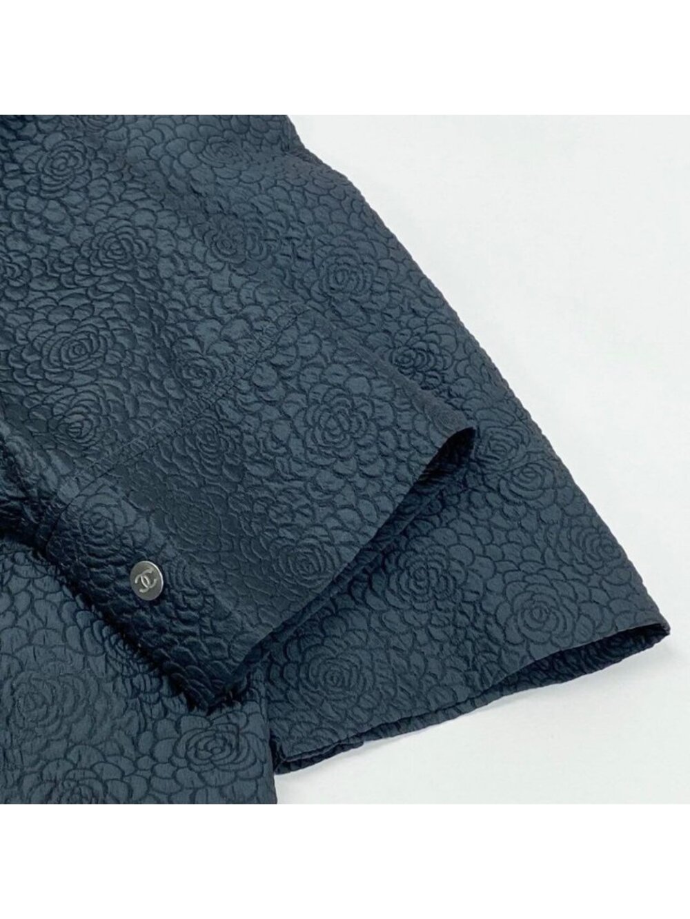 Chanel Camellia CC Logo Navy Polyester Silk Coat A3 - Picture 7 of 9